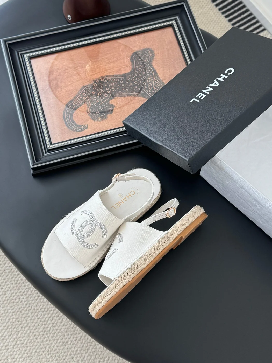 Chanel Women White Canvas Espadrille Sandals product view 4