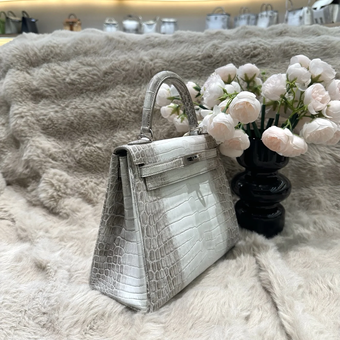 Hermès Kelly 25 cm Himalaya Crocodile Leather Silver Hardware Bag product view 3
