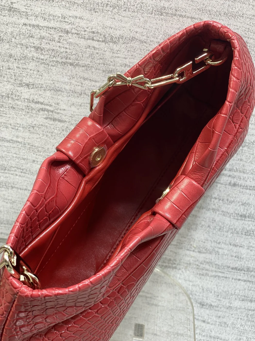 Dior Bow Bag Small Red Crocodile-Embossed product view 7