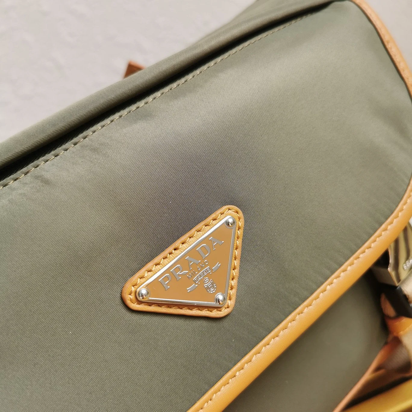 Prada Messenger Bag 20 In Khaki Green Re-Nylon And Brown Calfskin Trim product view 6