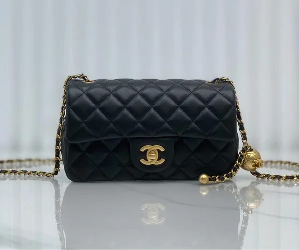 Chanel Lambskin Quilted Mini Rectangular Sweet Camellia Flap Black Bag product view 1