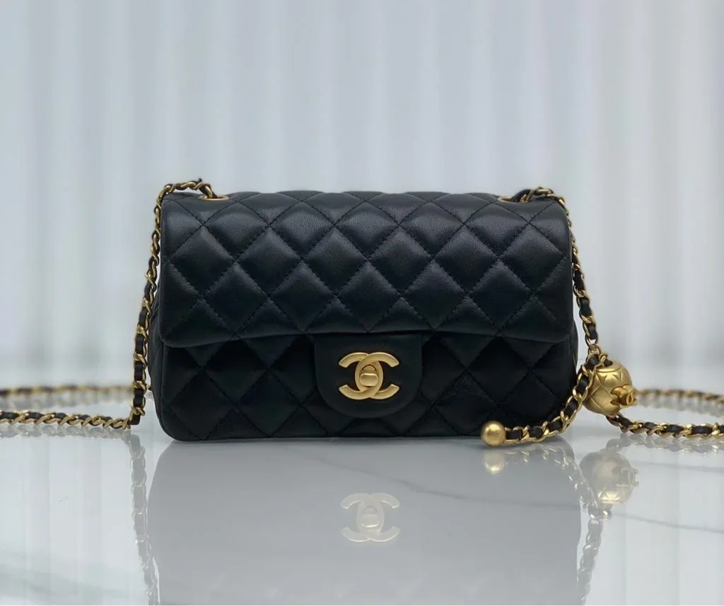 Chanel Lambskin Quilted Mini Rectangular Sweet Camellia Flap Black Bag product view 1