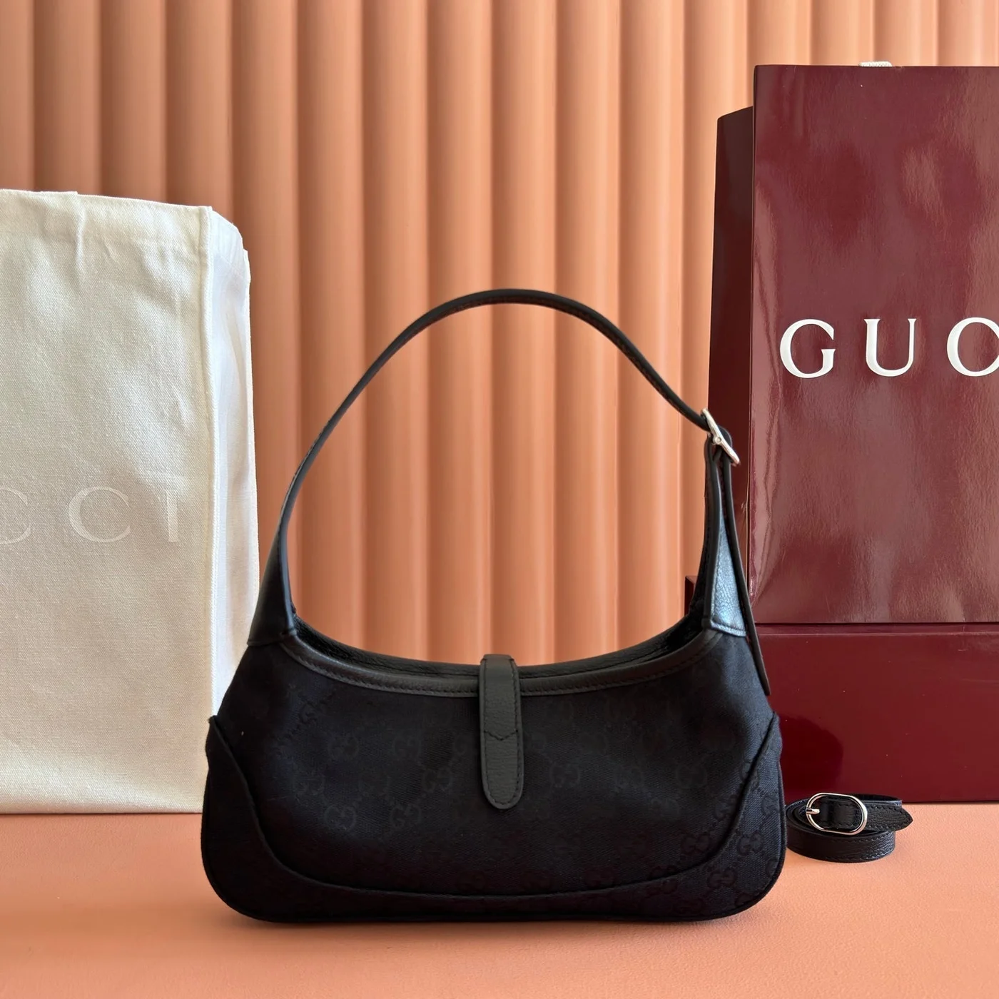 Gucci 26S Jackie Slim Shoulder Bag 27 In Black Canvas product view 2