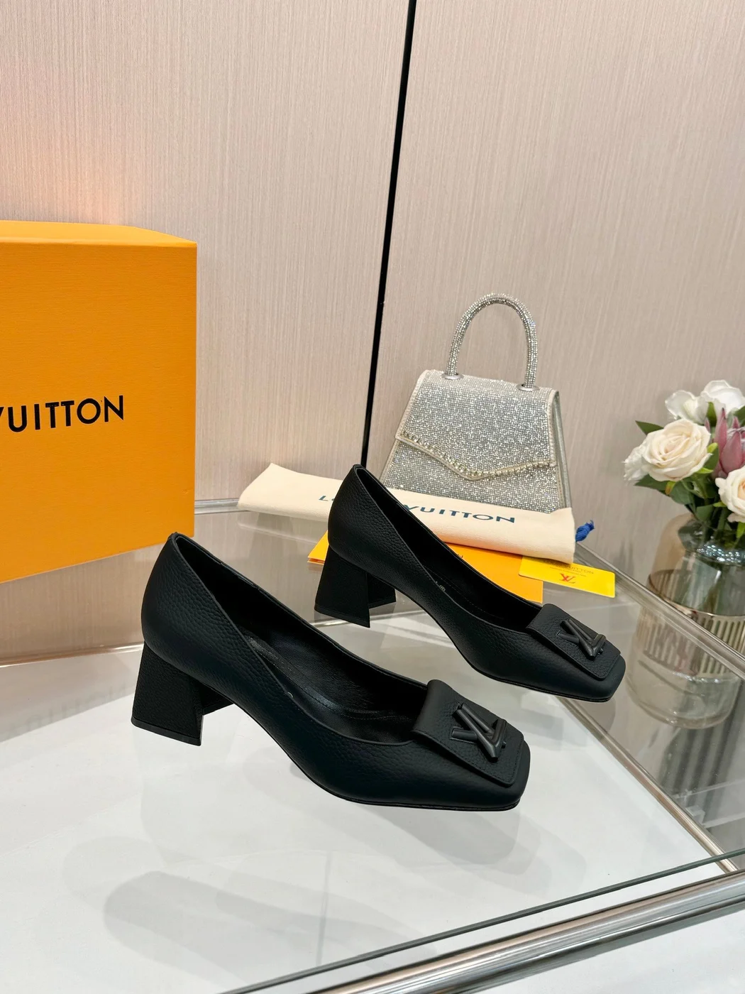 Louis Vuitton Women Black Block-Heel Pumps product view 2