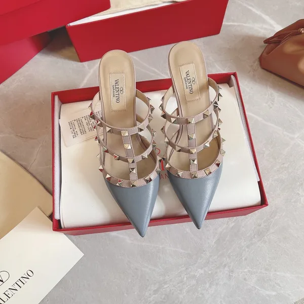 Valentino Women Blue Leather Studded Mules product view 1