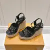 Louis Vuitton Women Black Leather Espadrille Wedge Sandals product view 3