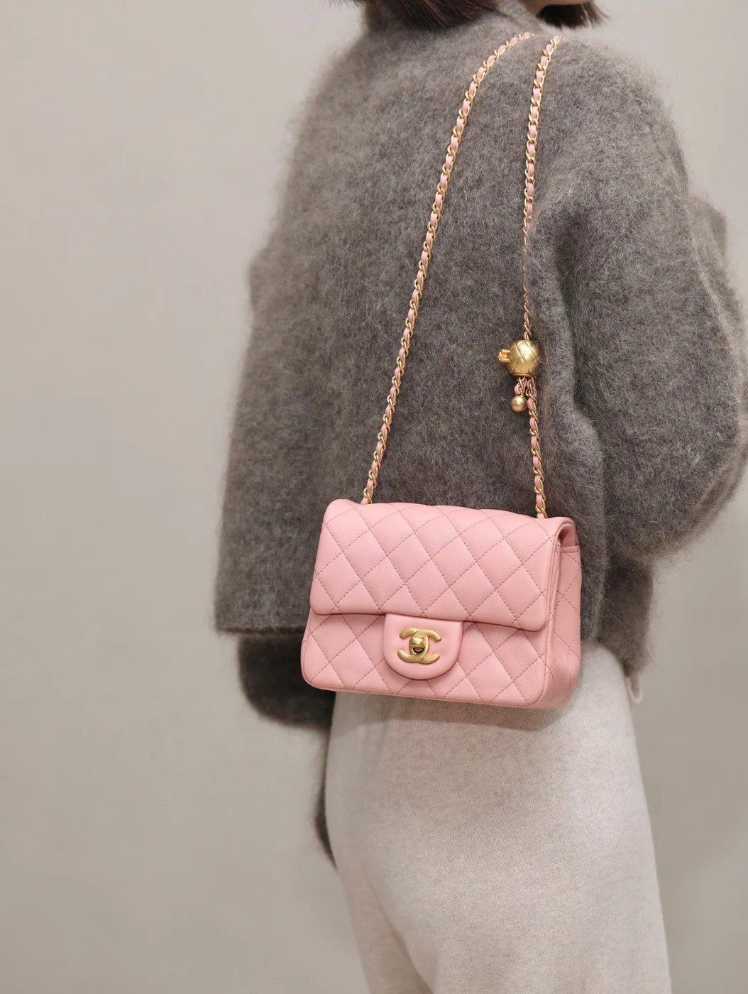Chanel Classic Woman’s Handbag Pink With Bag Handle Bell 18 cm product view 6
