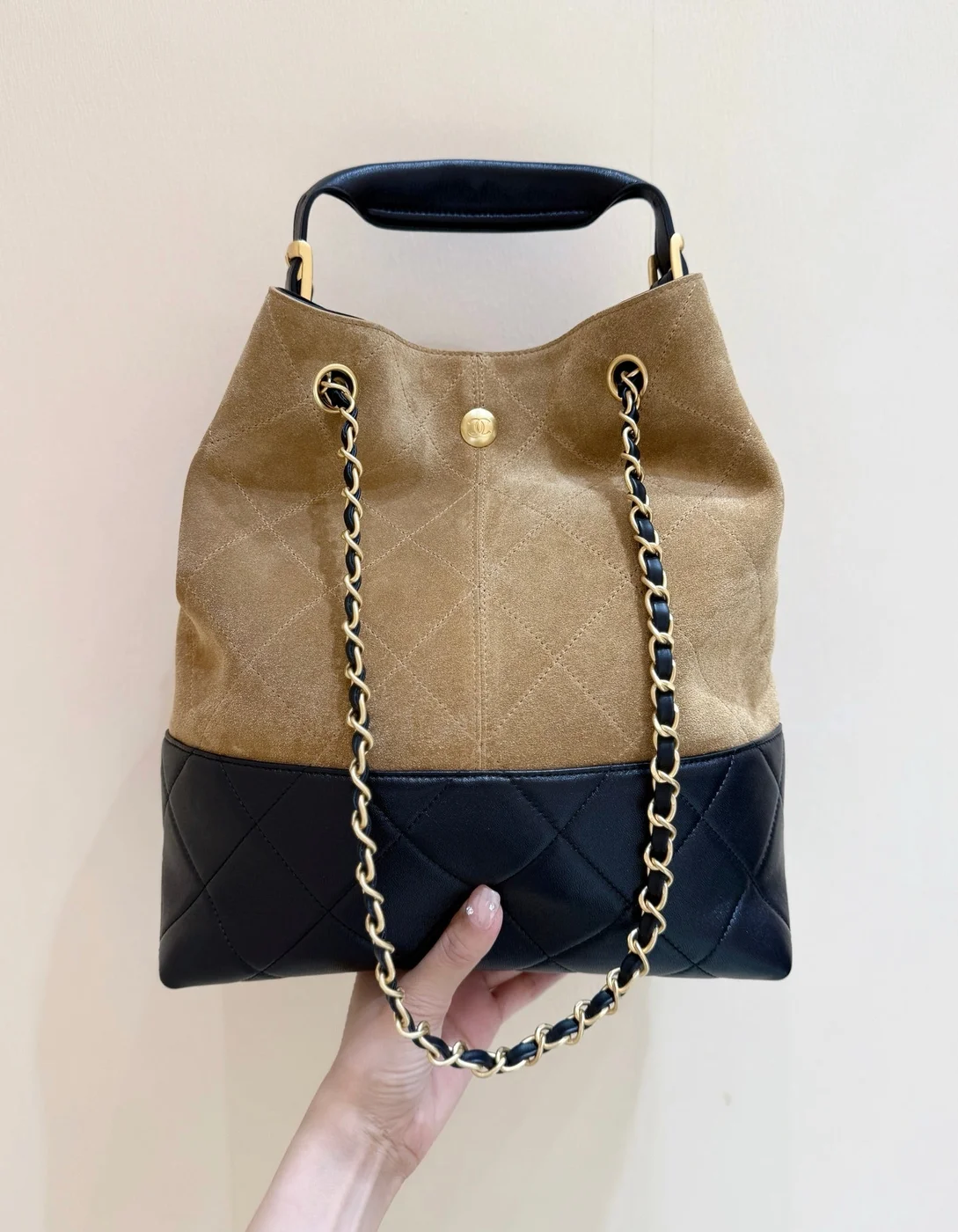 Chanel Suede Calfskin Shiny Lambskin Quilted Shopping Bag product view 2