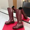 Valentino Women Burgundy Leather Knee High Boots product view 6