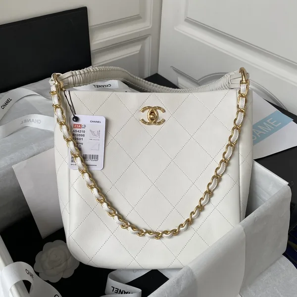 Chanel Calfskin Hobo Bag White/Black product view 1