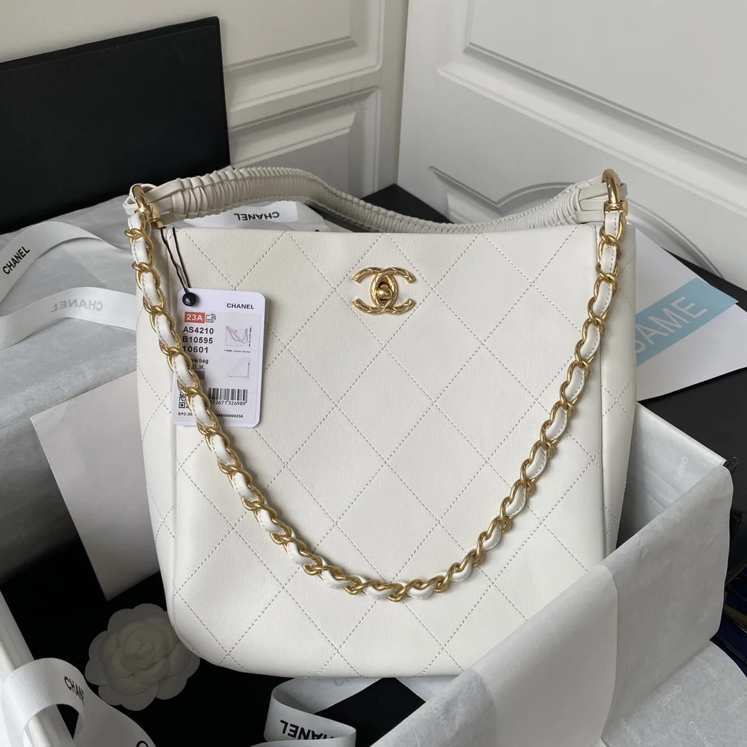 Chanel Calfskin Hobo Bag White/Black product view 1