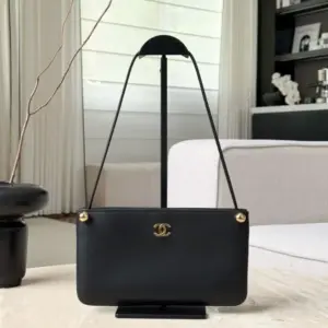 Chanel “Chic Studs” Clutch Bag Black Lambskin Gold Hardware product view 1