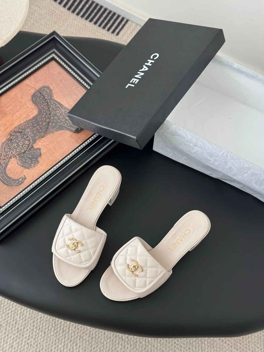 Chanel Women Ivory Quilted Leather Mules product view 5