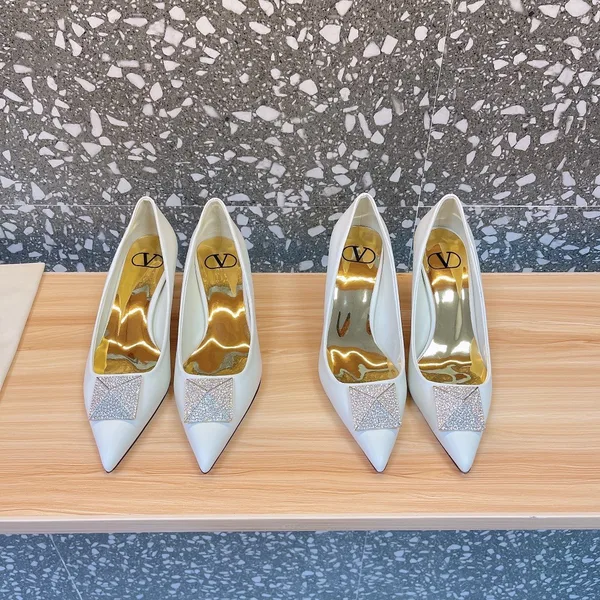 Valentino Women White Leather Rhinestone Embellished Heels product view 6