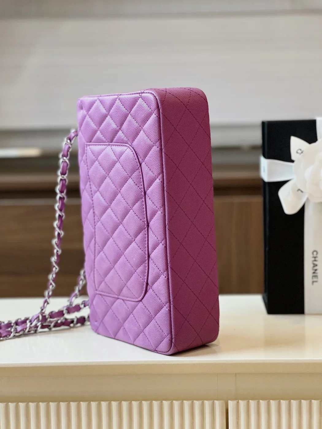 Chanel Classic Handbags Woman’s Purple Lock Silver 25 cm product view 4