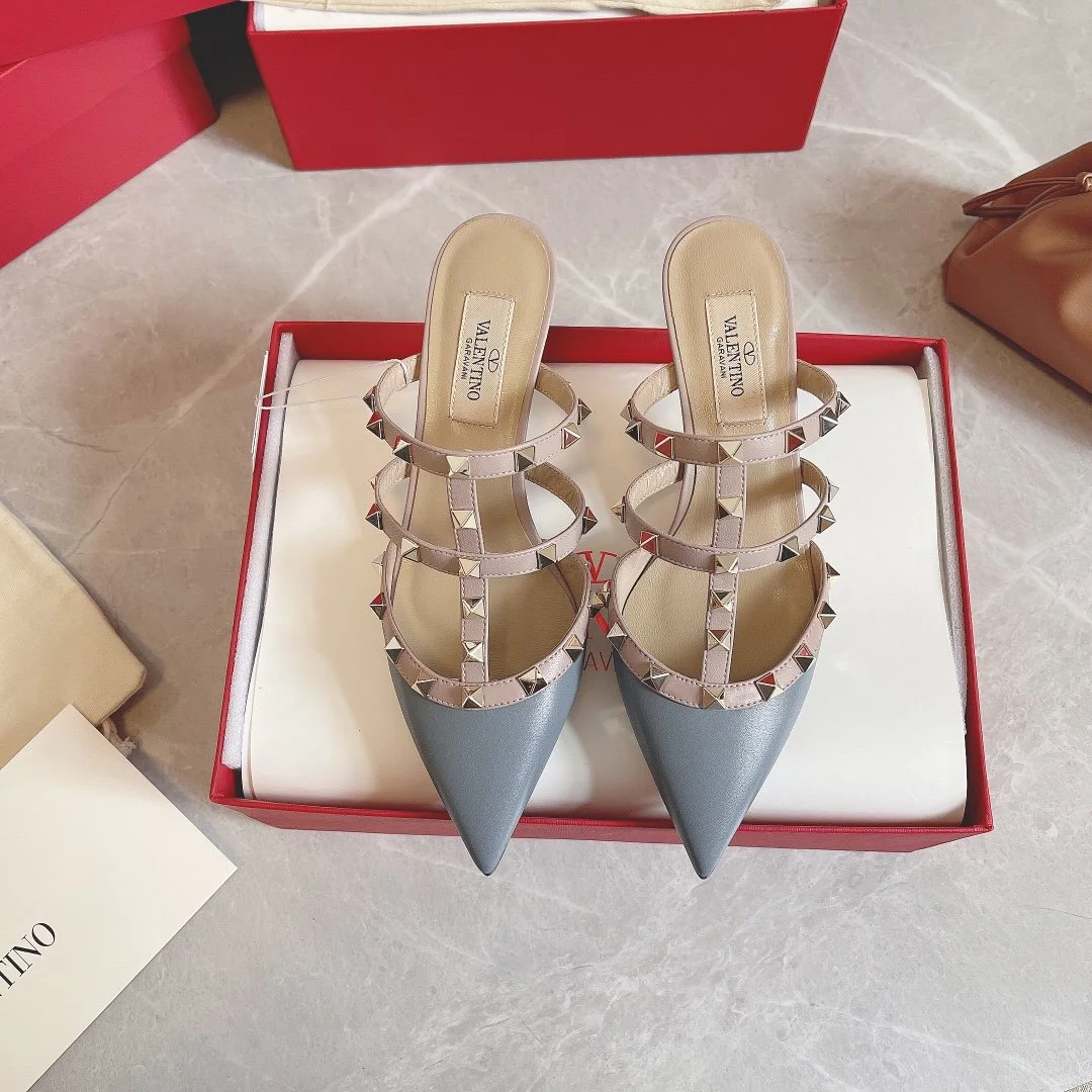 Valentino Women Blue Leather Studded Mules product view 5