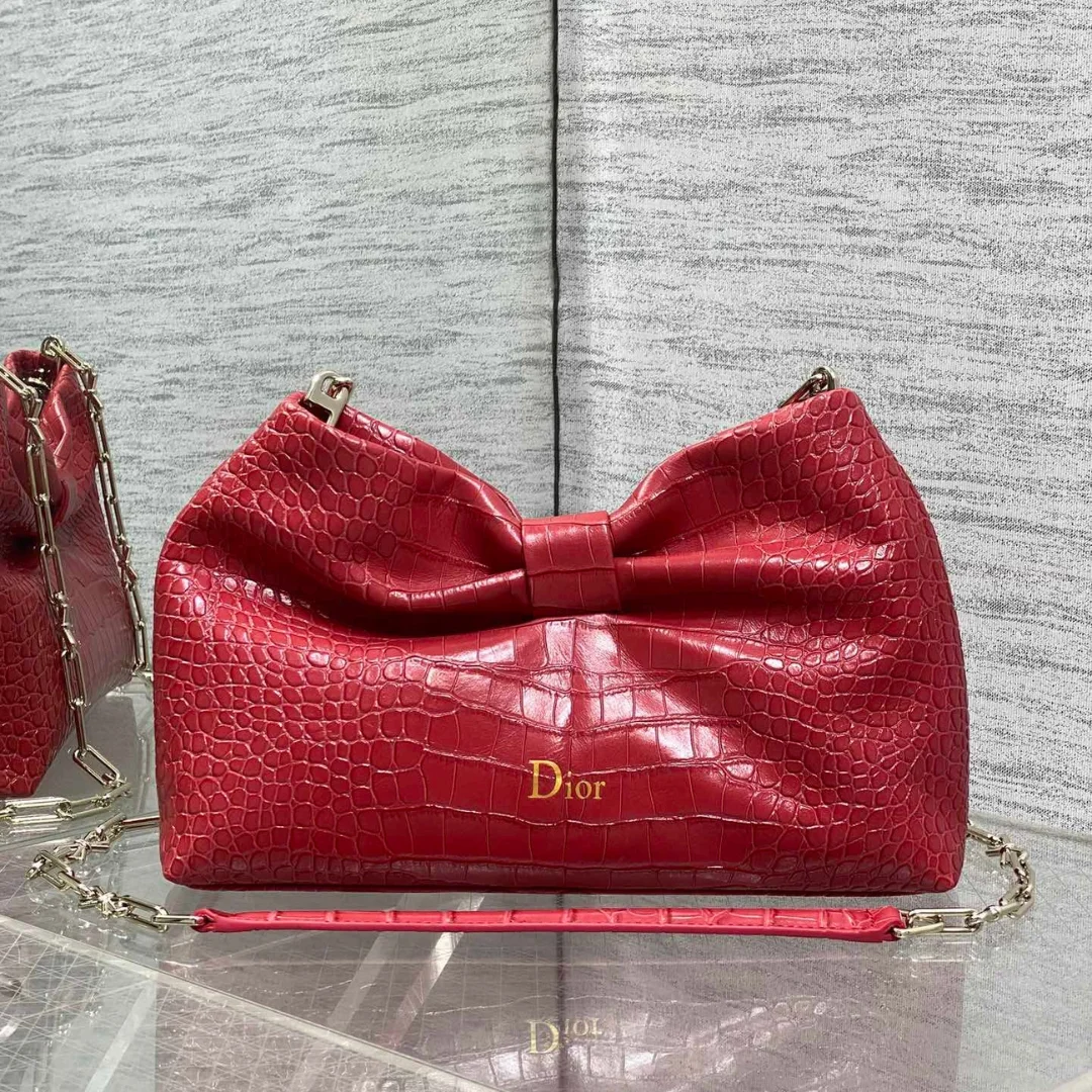 Dior Bow Bag Small Red Crocodile-Embossed product view 1
