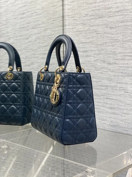 Dior Medium Lady Bag 24 In Deep Ocean Blue Gold Hardware product view 5