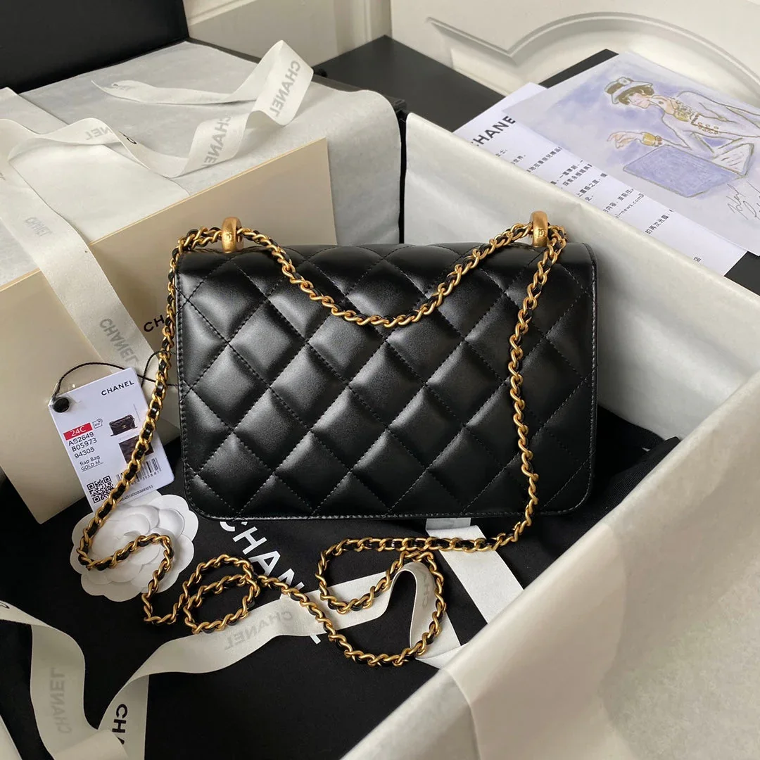 Chanel Flap Bag 22 In Black Calfskin With Double Gold Ball product view 2