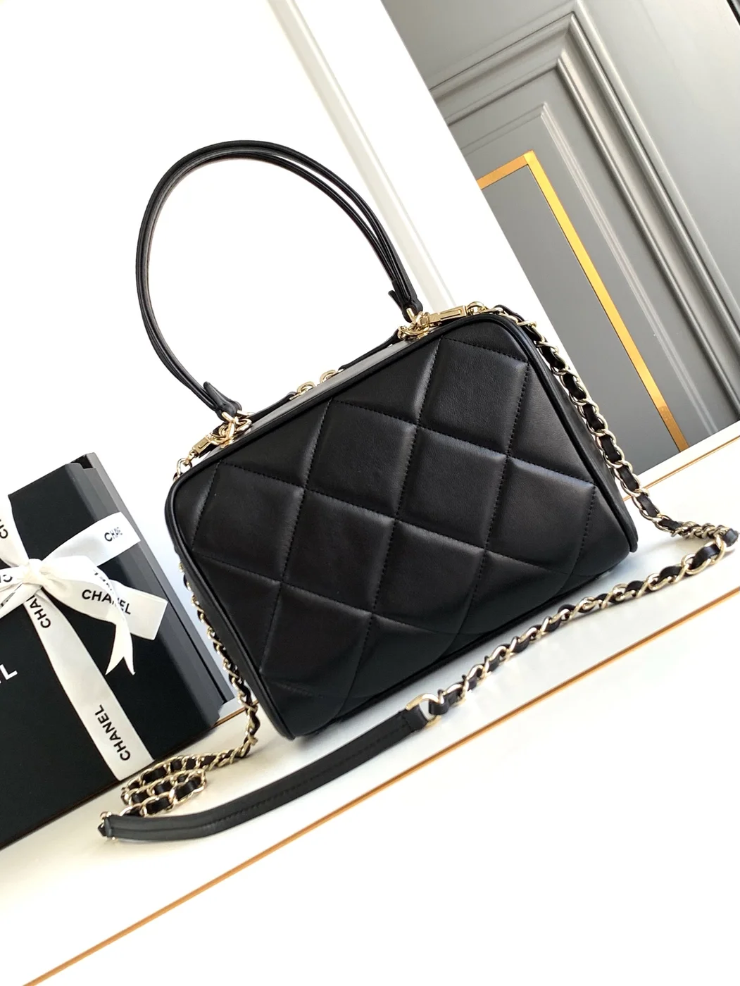Chanel Black Quilted Lambskin Leather Bag product view 7