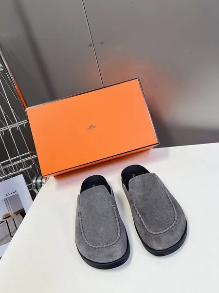 Hermès Women Gray Suede Slip-On Loafers product view 1