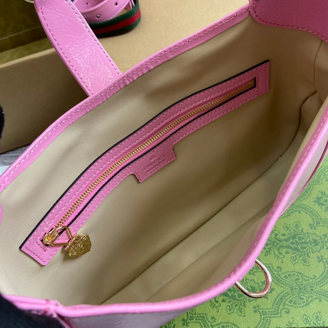 Gucci Jackie Small Shoulder Bag 27 In Pink Cracked Lacquer Calfskin Gold Hardware product view 9