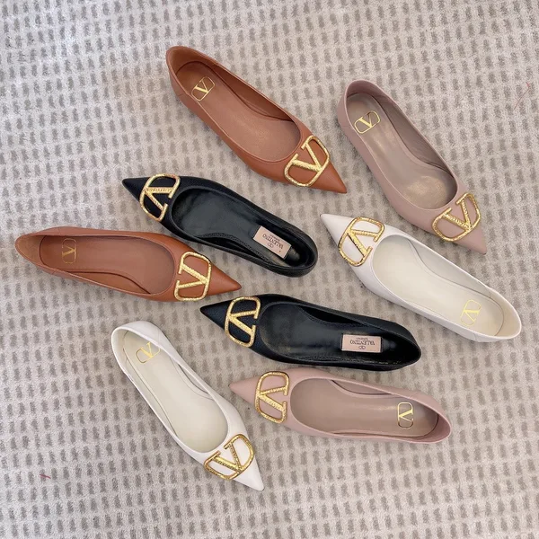 Valentino Women Pink Leather Pointed Flats product view 2