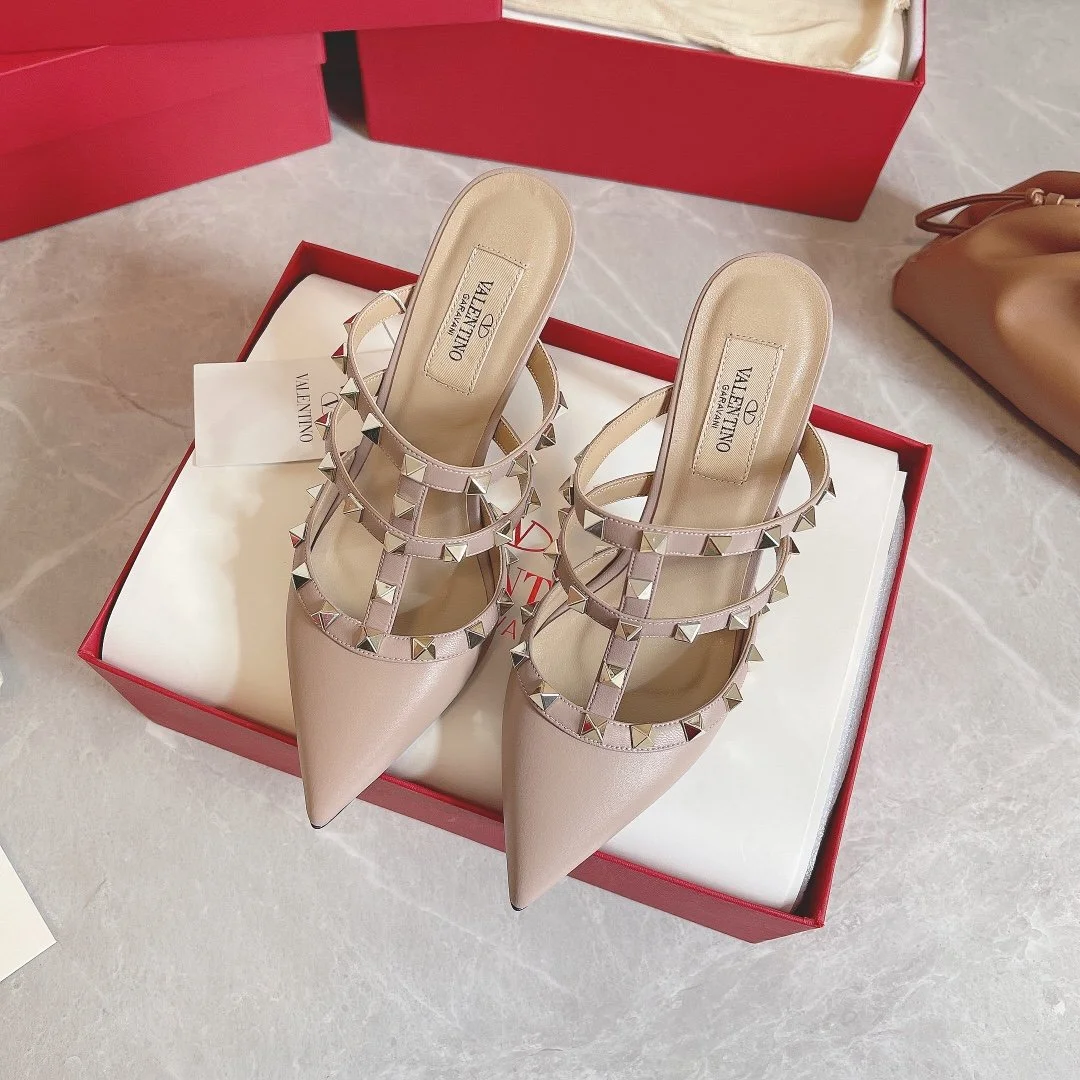 Valentino Women Beige Leather Studded Mules product view 5