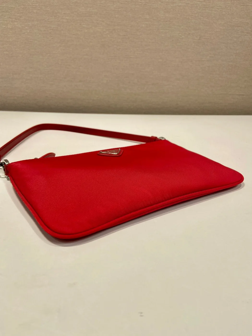 Prada Shoulder Bag 24 With Triangle Logo In Passion Red Re-Nylon Fabric product view 3