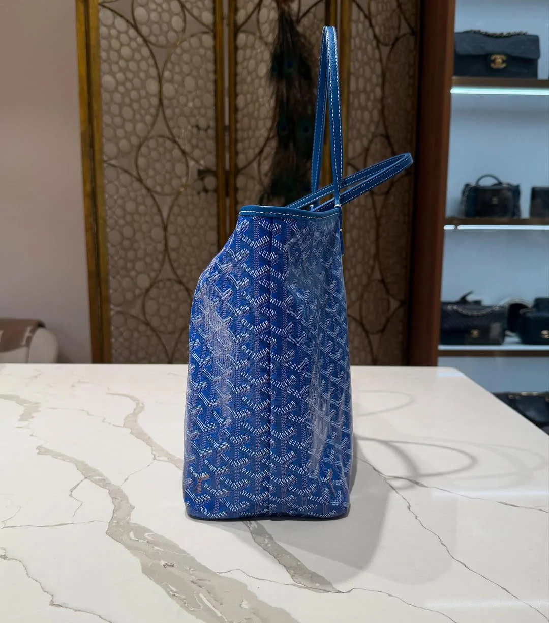 Goyard Anjou PM Reversible Tote Bag in Blue Goyardine product view 3