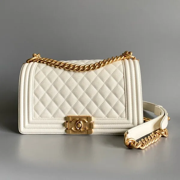 Chanel Medium 25 Boy Bag In White Lambskin Gold Hardware product view 1