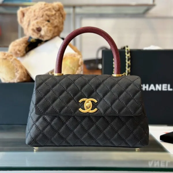 Chanel Handbag Coco Lock Gold Lizard Skin Black 24 cm product photo