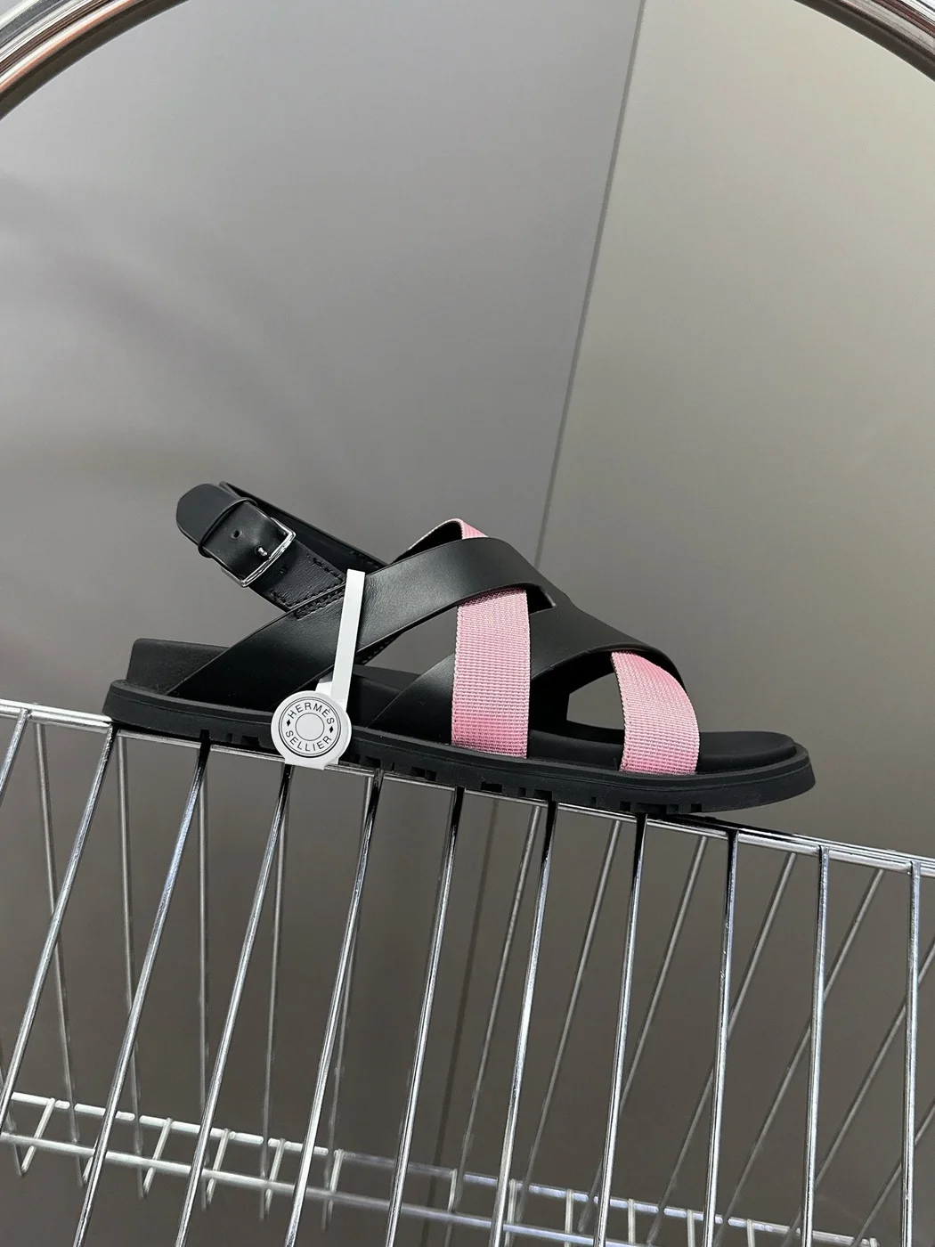 Hermès Women Black Pink Leather Strappy Sandals product view 6