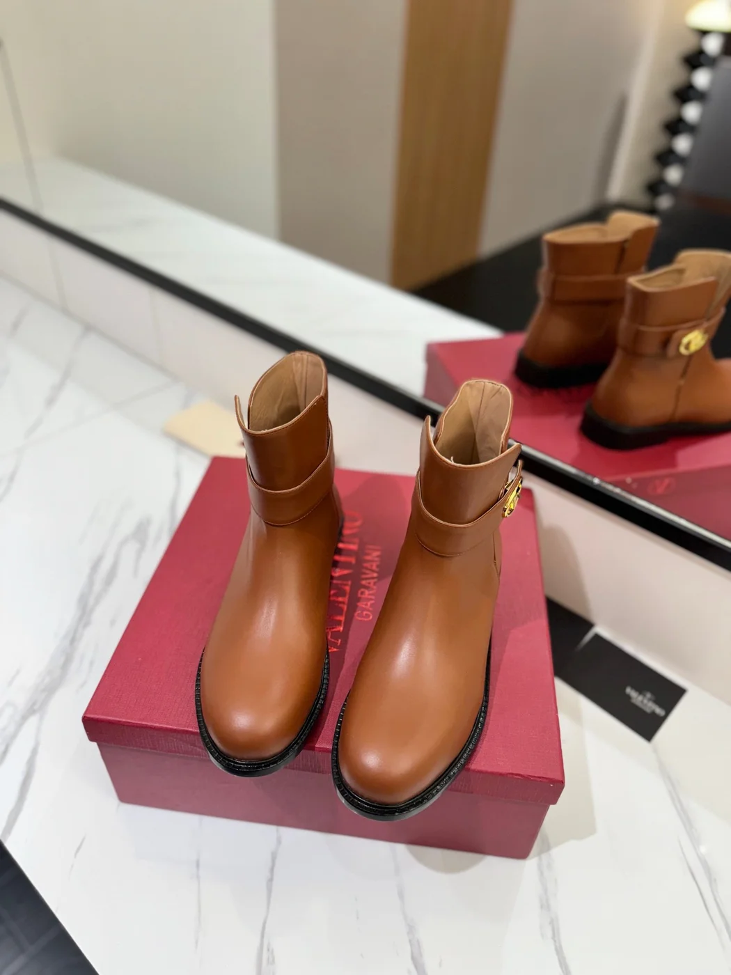 Valentino Women Brown Leather Ankle Boots product view 4