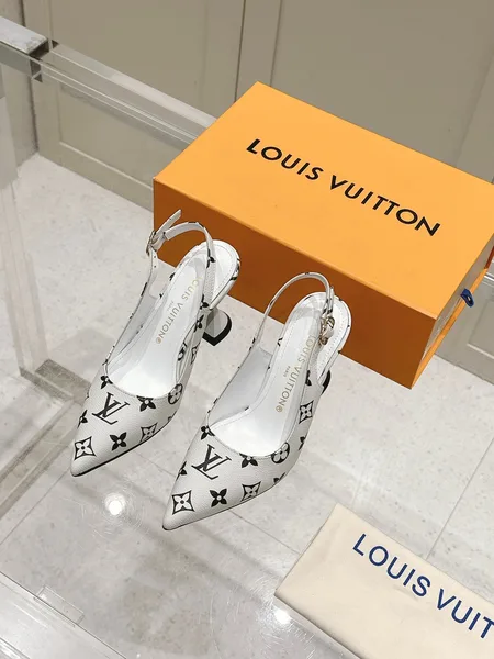 Louis Vuitton Women White Leather Monogram Slingback Heels product view 1