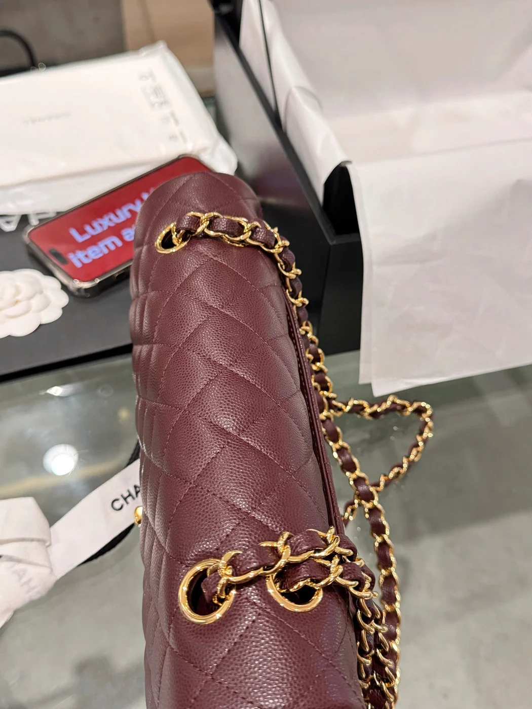 Chanel Classic Plum Red Color Handbags With Lock Gold 25 cm product view 6