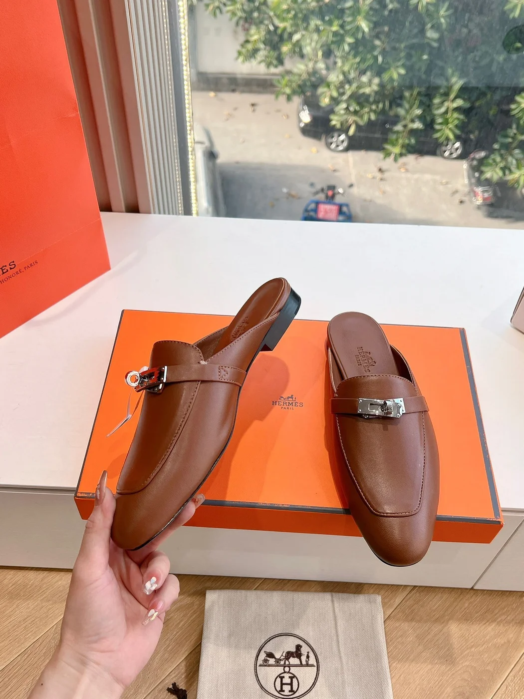 Hermès Women Brown Leather Slip On Mules product view 6