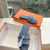 Hermès Women Blue Suede Flat Slide Sandals product view 4