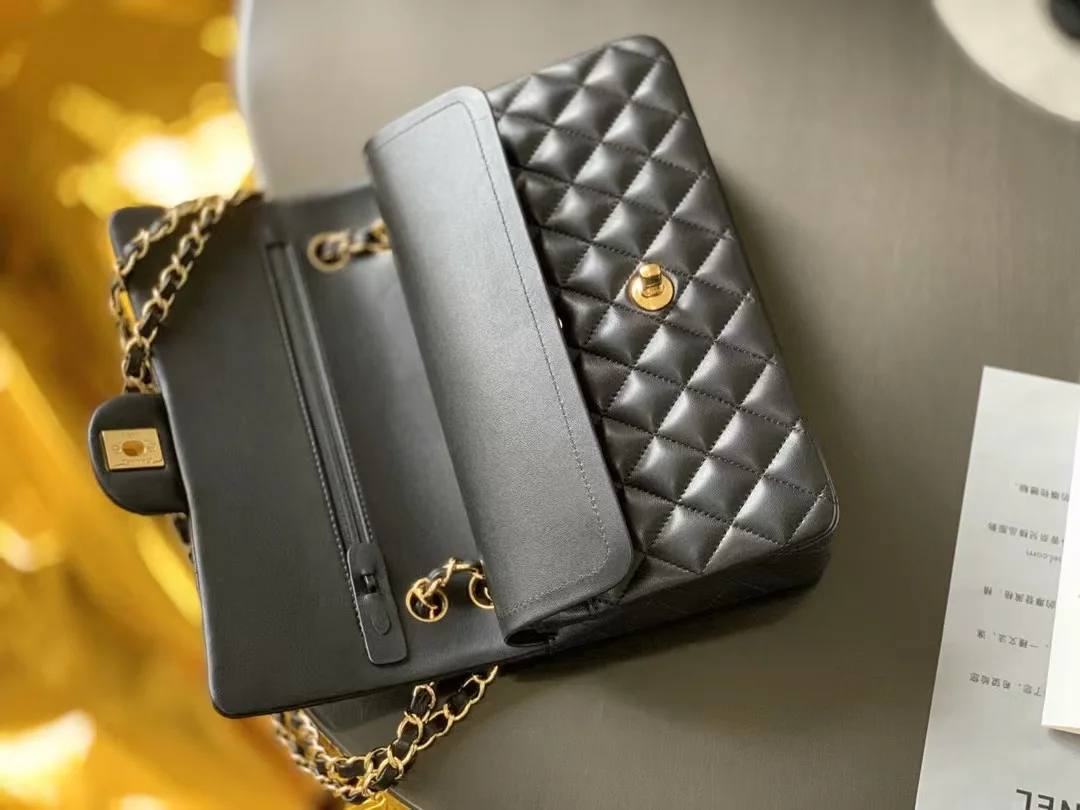 Chanel Charm Handbag Sheepskin Black Lock Gold 25x16x7cm product view 2