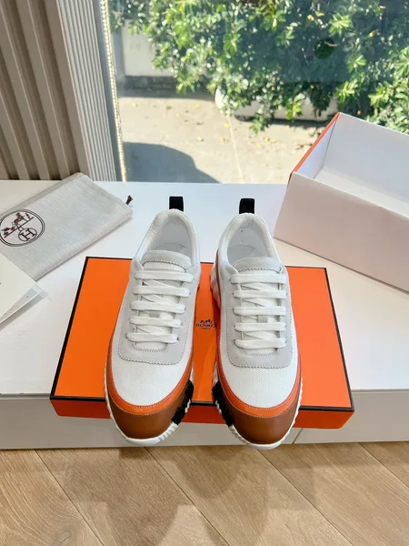 Hermès Women White Brown Leather Mesh Sneakers product view 1