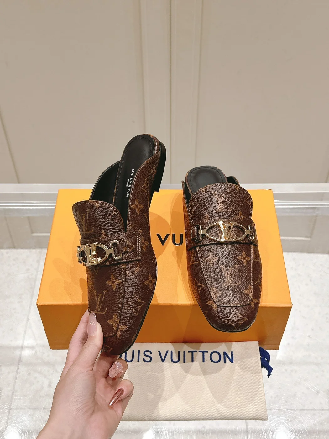 Louis Vuitton Women Brown Leather Mules product view 3