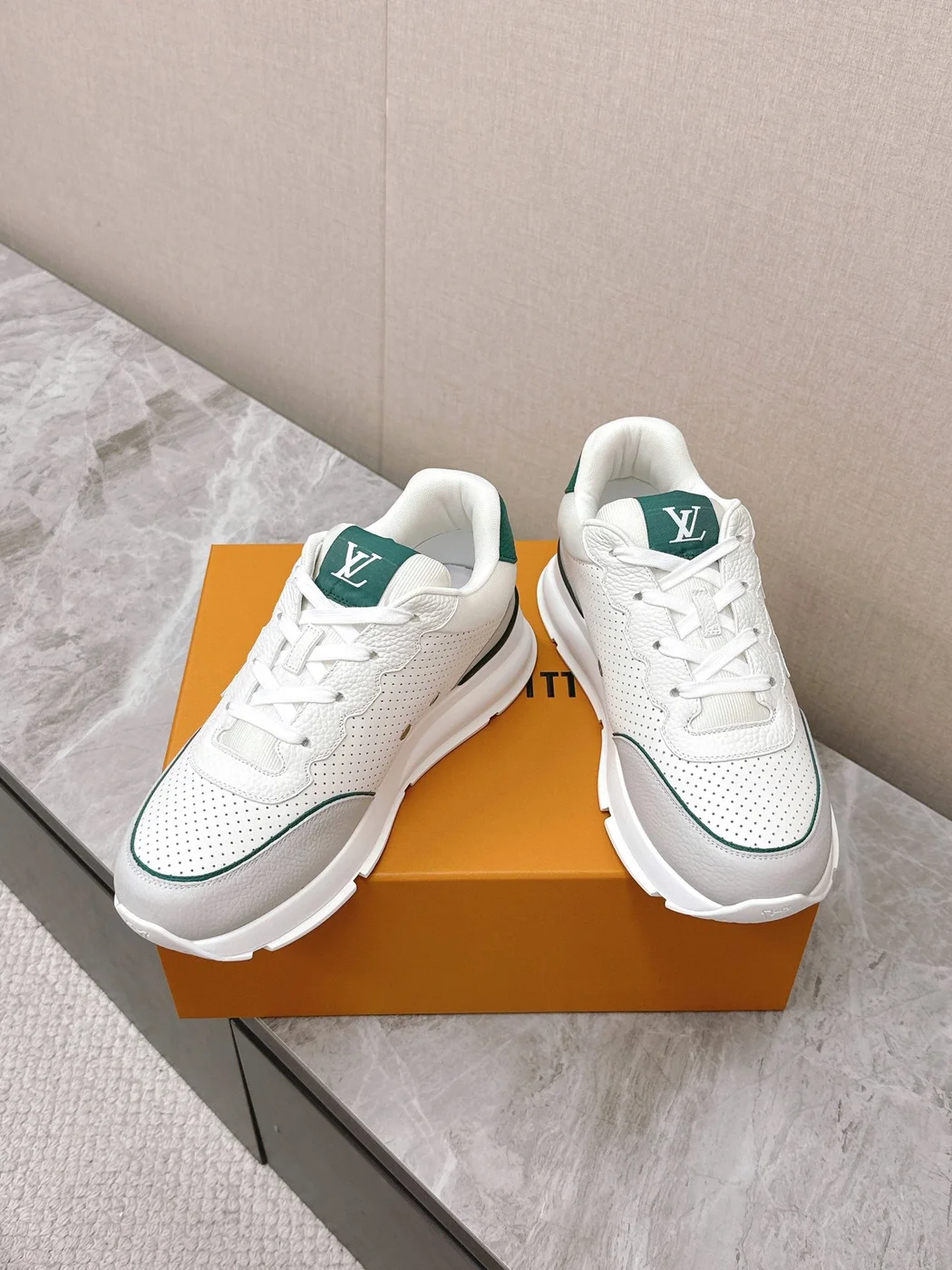 Louis Vuitton Women White Leather Green Accent Sneakers product view 6