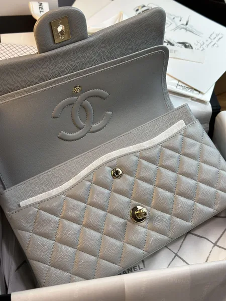 Chanel Flap Bag 25 cm Gold Hardware Grey Caviar product view 9