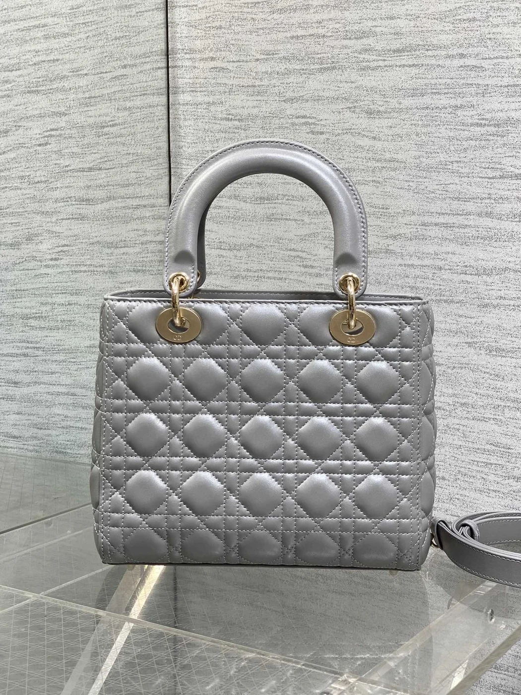 Dior Medium Lady in Grey Gold Hardware Bag product view 4