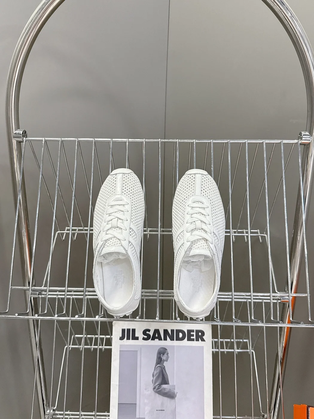 Hermès Women White Mesh Leather Sneakers product view 2
