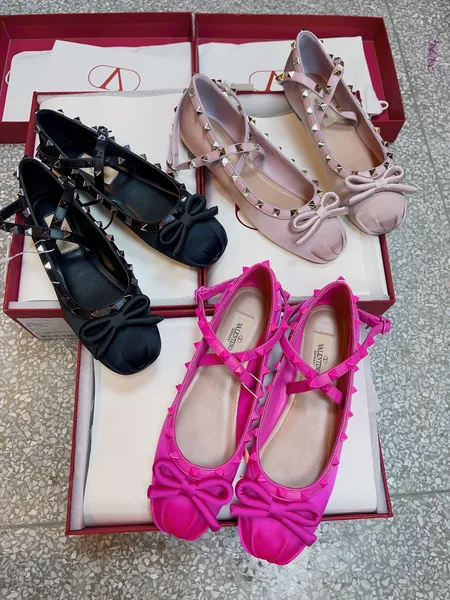 Valentino Women Pink Satin Bow Strap Flats product view 2