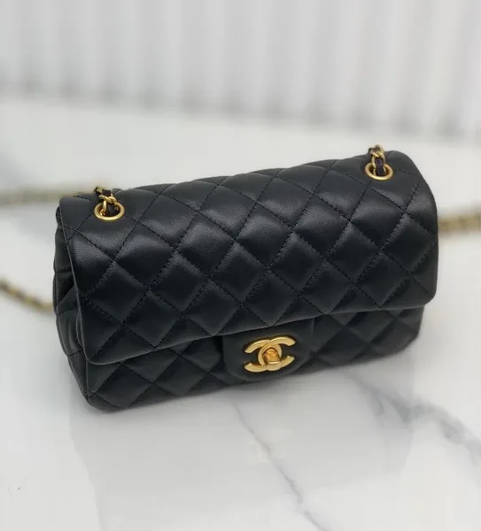 Chanel Lambskin Quilted Mini Rectangular Sweet Camellia Flap Black Bag product view 3