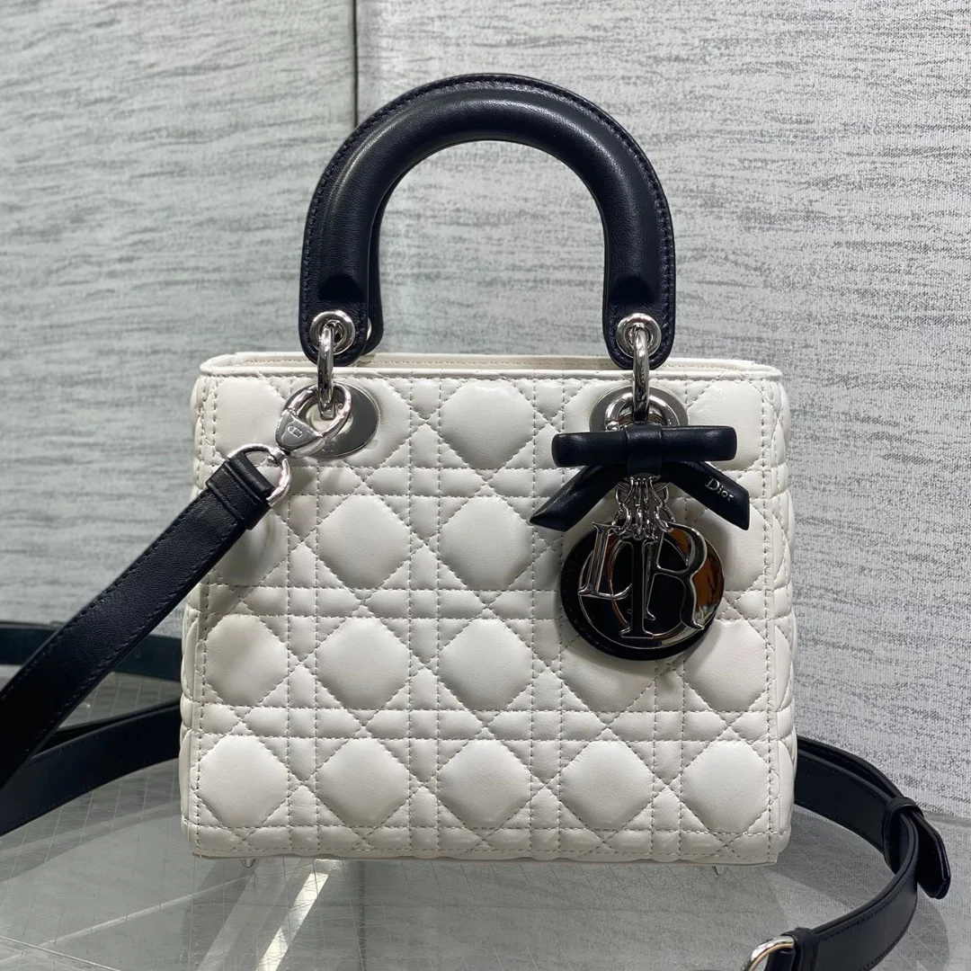 Dior Lady Dior Bag with Chain Two-Tone Latte and Black