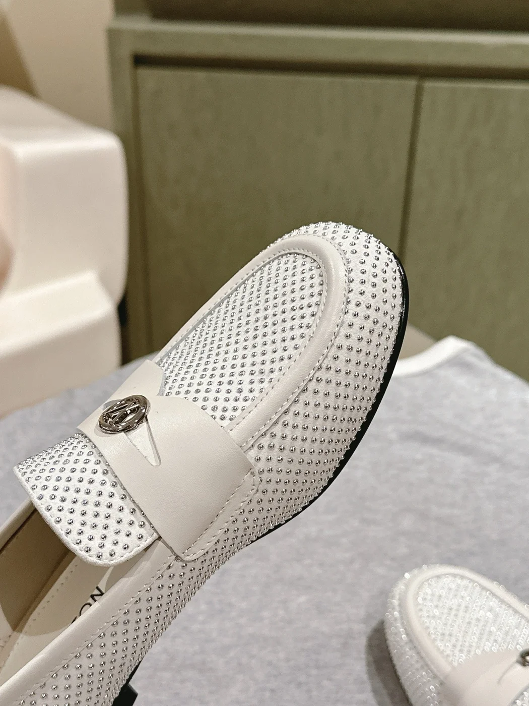 Louis Vuitton Women White Leather Studded Loafers product view 6
