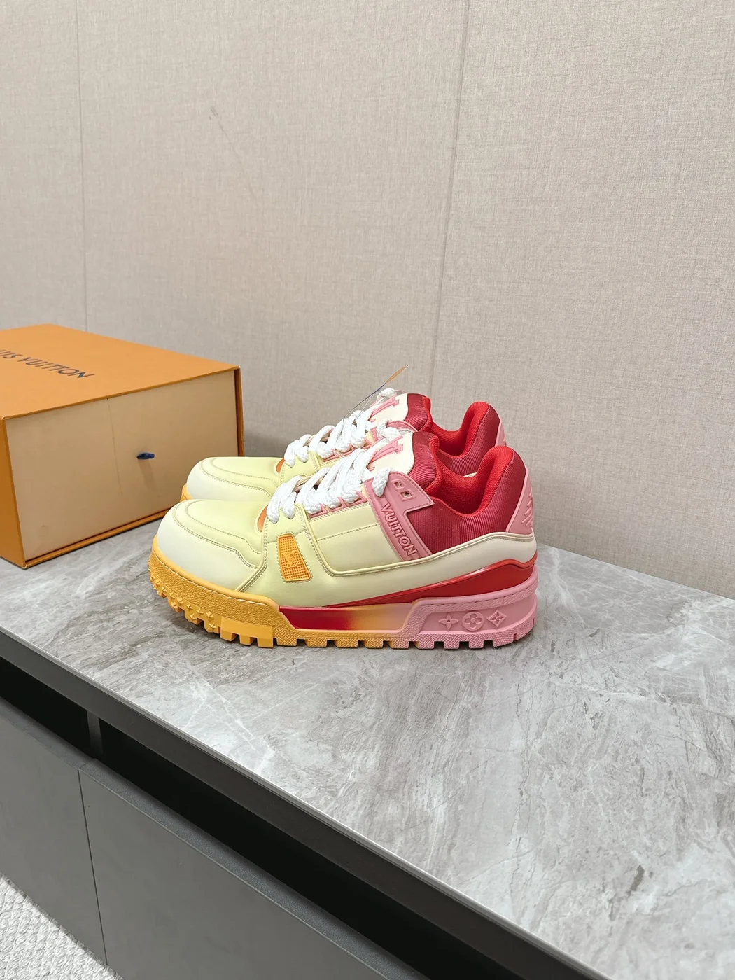 Louis Vuitton Women Yellow Leather Orange Accent Sneakers product view 5
